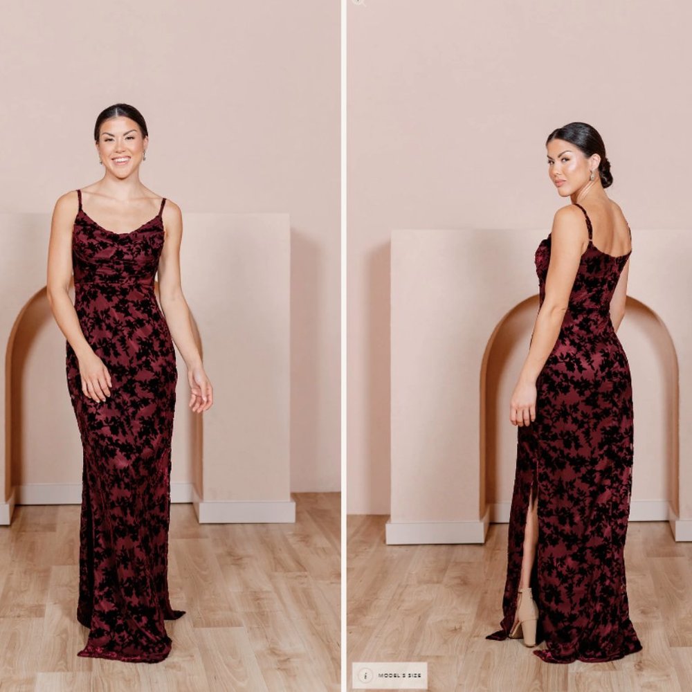 Revelry Skye Floral Burnout Velvet Dress, Size 14, Burgundy